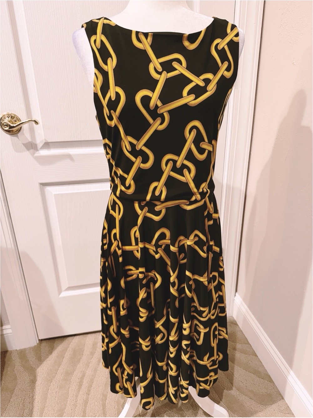 Issac Mizrahi New York Golf Chain Print on Black Sleeveless Dress